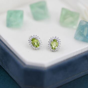 Genuine Peridot Green Crystal Stud Earrings, 2 of 12
