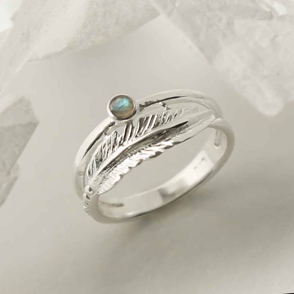 Sterling Silver Gemstone Feather Rings, 1 of 8