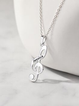 Personalised Treble Clef Music Note Necklace Engraved Name, 2 of 10