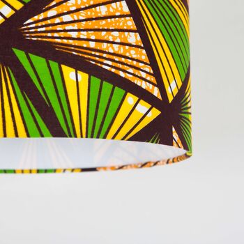Yellow And Green Geometric Triangles African Lampshade, 4 of 9
