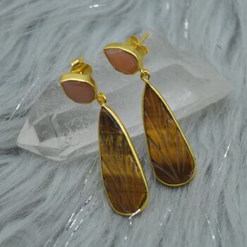 Peach Moonstone, Tiger's Eye Earrings, 4 of 6