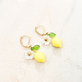 Sicilian Lemon Charm Drop Earrings, 2 of 2