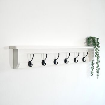 All White Coat Rack With Shelf 10cm Deep, White Shelf With Hooks, Black Hooks, Silver Hooks, Bronze, Copper, Chrome Hooks, Brass Hooks, 5 of 7