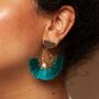 Celeste Teal – Art Deco Silky Tassels And Deco Brass Statement Dangle Earrings, thumbnail 1 of 4