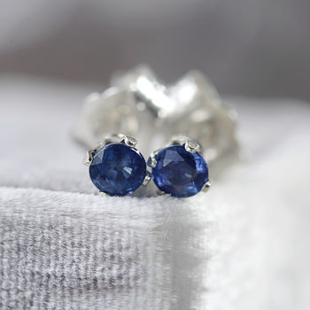Blue Sapphire Stud Earrings In Silver Or Gold, 6 of 12