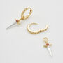 Gold Rose And Dagger Huggie Earrings, thumbnail 4 of 9