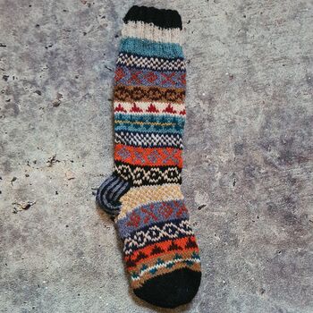 Fair Isle Folk Sofa Socks 100% Wool, 2 of 6