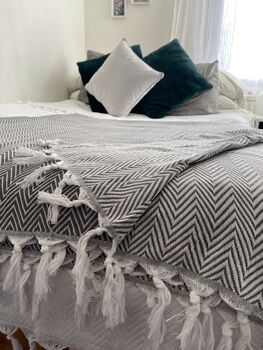 Grey Herringbone Soft Cotton Bedspread, 7 of 8