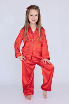 Matching Personalised Mum And Daughter Red Christmas Silky Pyjama Set, 11 of 12