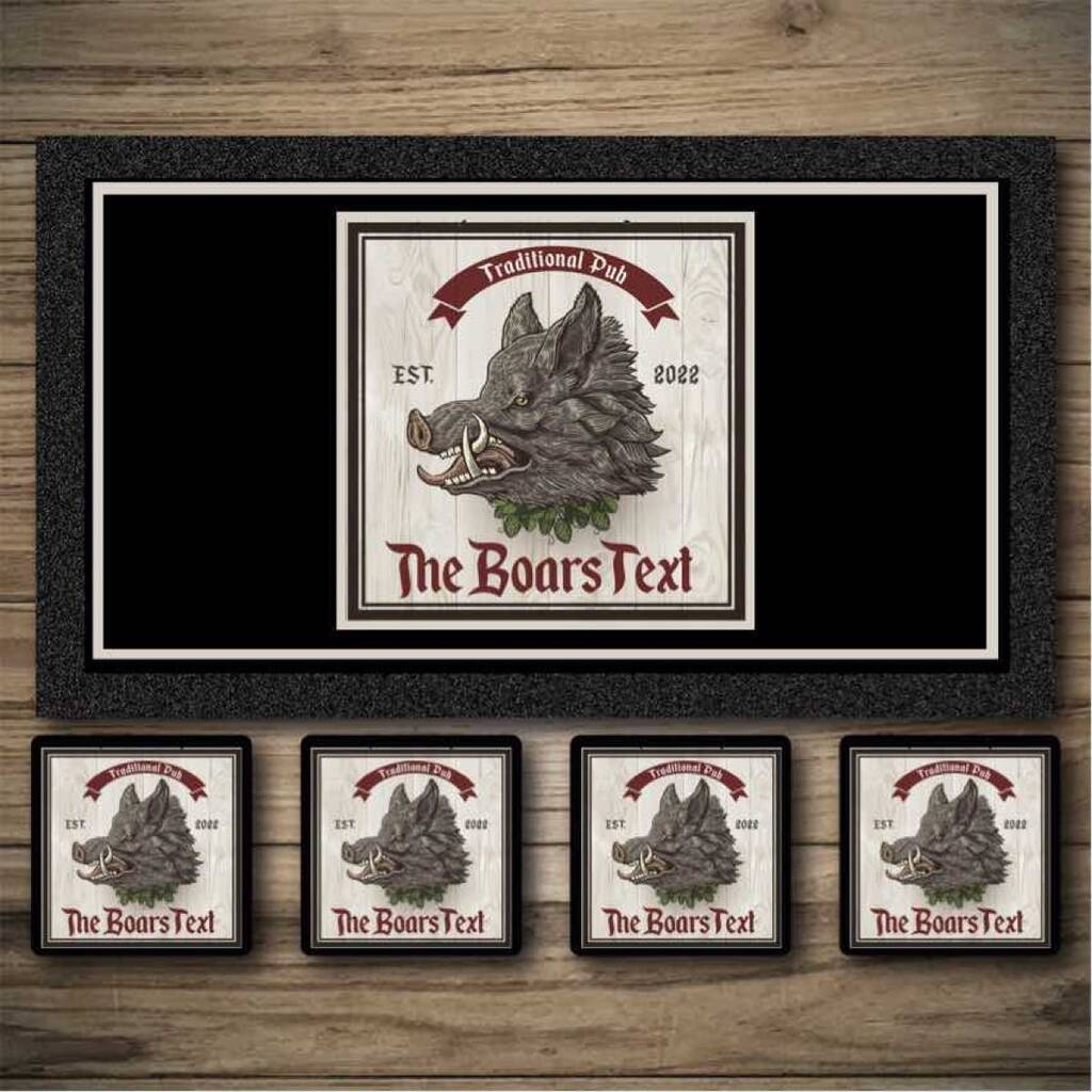 Boars Head Pub Bar Runner And Coasters, 1 of 6