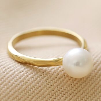 Hammered Finish Freshwater Pearl Ring In Gold Plating, 2 of 6