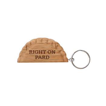 Cornish Gifts 'Right On Pard' Oak Cornish Pasty Keyring, 2 of 2
