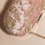 Disha Dusky Pink Velvet Oval Embroidered Clutch, thumbnail 7 of 8