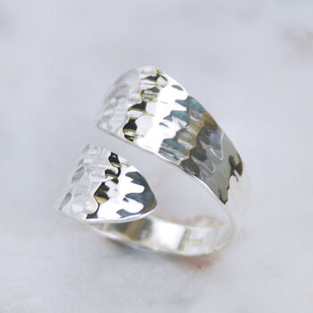 Sterling Silver Hammered Adjustable Wrap Ring, 3 of 8