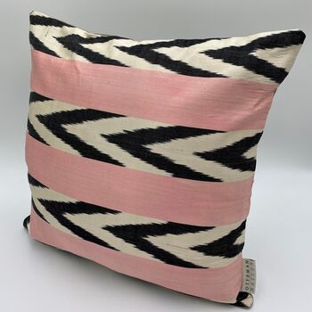 Square Ikat Silk Cushion Pink And Black Arrow, 2 of 8