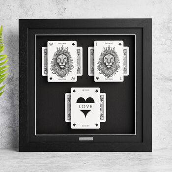Personalised Gay Couples Gift Royal Lion Playing Cards Frame, 3 of 9