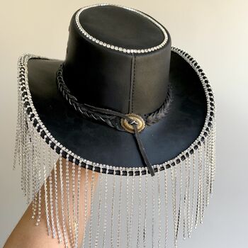 Black Leather Rhinestone Fringe Cowboy Hat, 2 of 2