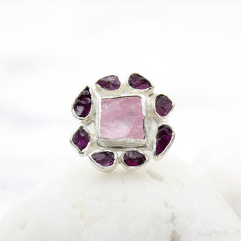 Morganite And Rhodolite Gemstone Sterling Silver Ring, 7 of 7