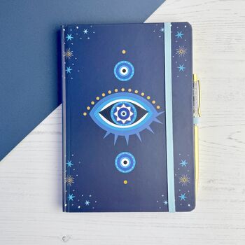 Personalised Evil Eye Notebook And Crystal Pen Gratitude Diary Planner, 2 of 6