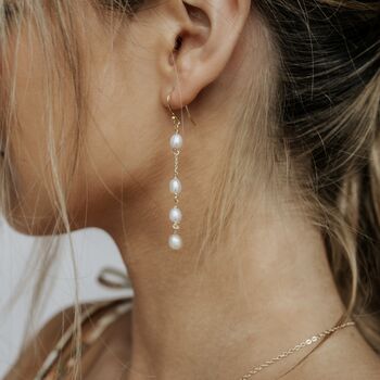 Freshwater Pearl Spaced Drop Earrings, 2 of 4