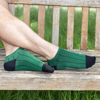 Pin Stripe Green And Oxford Stripe Men's Trainer Socks, 2 of 9