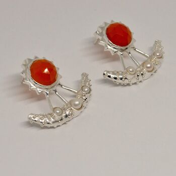 Carnelian, Pearl Earrings, Sterling Silver Earrings, 2 of 8