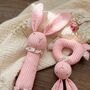 Personalised Baby Bunny Rattle Gift Set Pink Or Blue, thumbnail 1 of 4