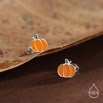 Sterling Silver Enamel Pumpkin Stud Earrings, 3 of 12