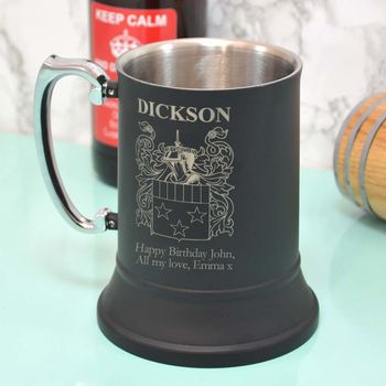 Black Engraved Tankard With Your Family Crest, 2 of 2