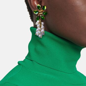 Green Floral Pearl Drop Earrings, 2 of 4