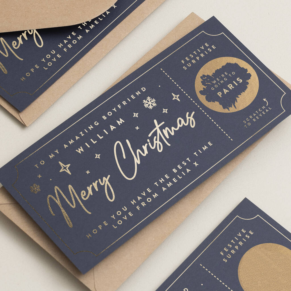 Tarjeta de regalo sorpresa de Feliz Navidad en azul marino de Twist Stationery