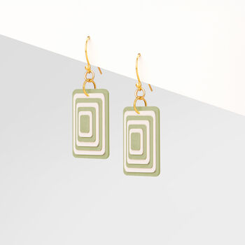 Green And Cream Geometric Rectangle Earrings • Gold Plated Sterling Silver Hooks, 5 of 9