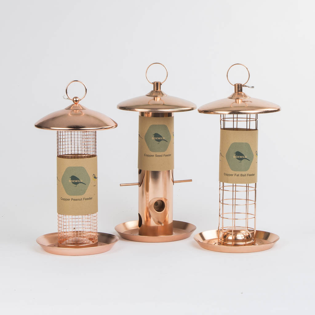 Trio Of Copper Bird Feeders By Boxwild