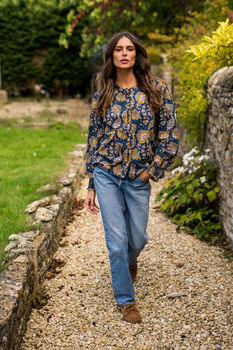 Indian Cotton Midnight Marigold Printed Top, 4 of 4