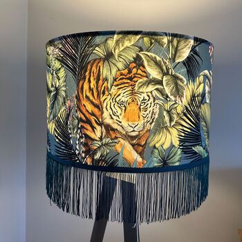 Velvet Tiger Lampshade With Fringing, 2 of 2