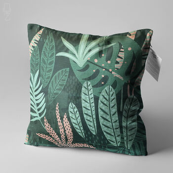 Green Decorative Pillow Cover With Tropical Leaves, 3 of 7