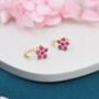 Pink Forget Me Not Flower Cz Hoop Earrings, thumbnail 4 of 12