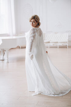 Ivory Macrame Lace Bridal Kimono Cape, 9 of 12