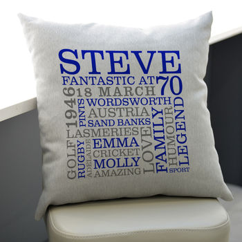 Personalised 70th Birthday Word Art Cushion, 9 of 9
