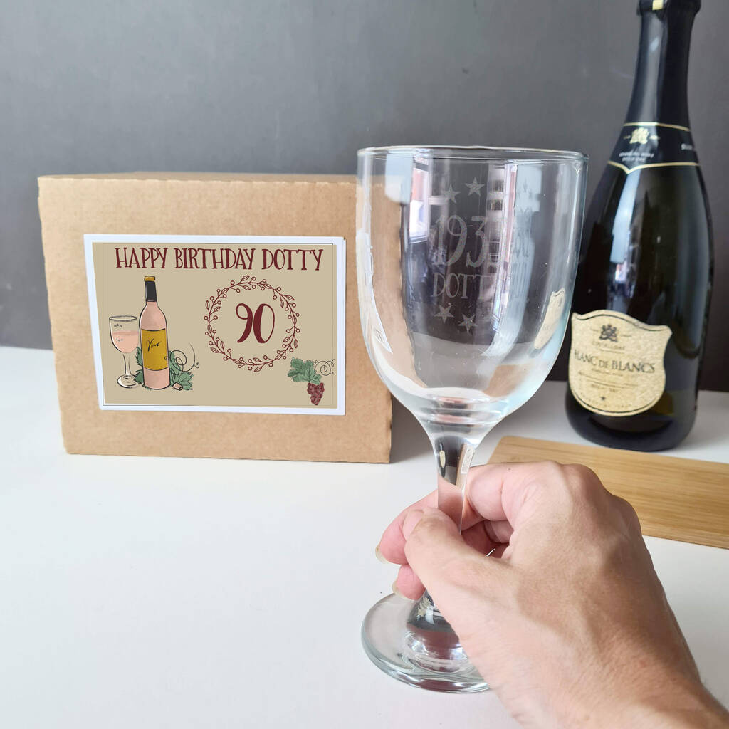 Personalised 90th Birthday Engraved Wine Glass Gift By aFewHomeTruths