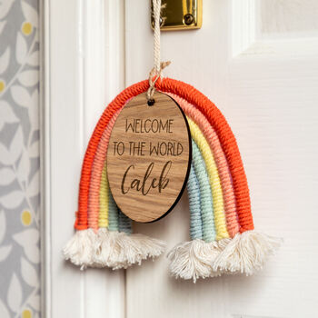 Personalised Macrame Rainbow Sign New Baby Gift, 3 of 5