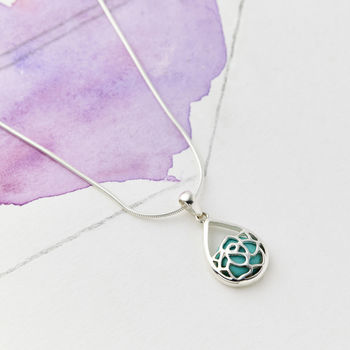 Lotus Flower Turquoise Silver Necklace And Earring Set, 6 of 10