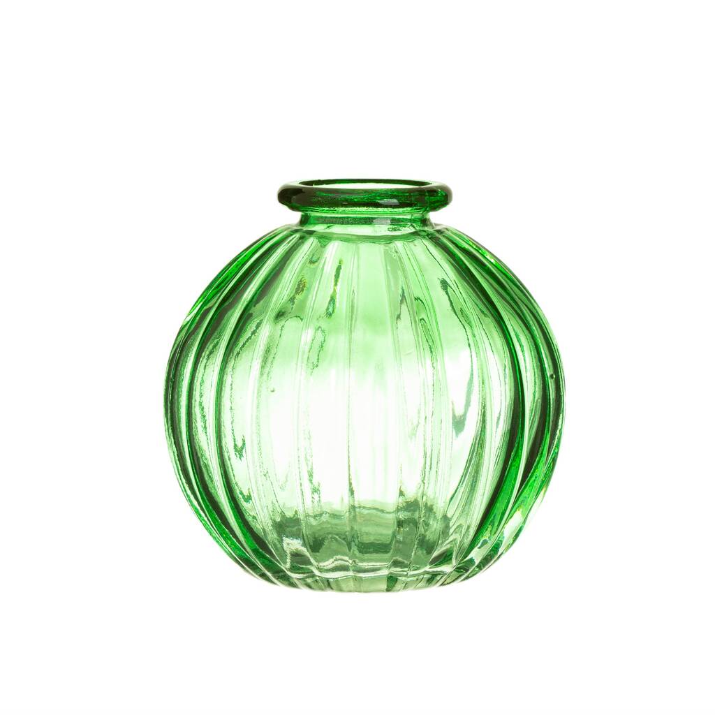 Set Of Three Green Glass Bud Vases By Lola & Alice