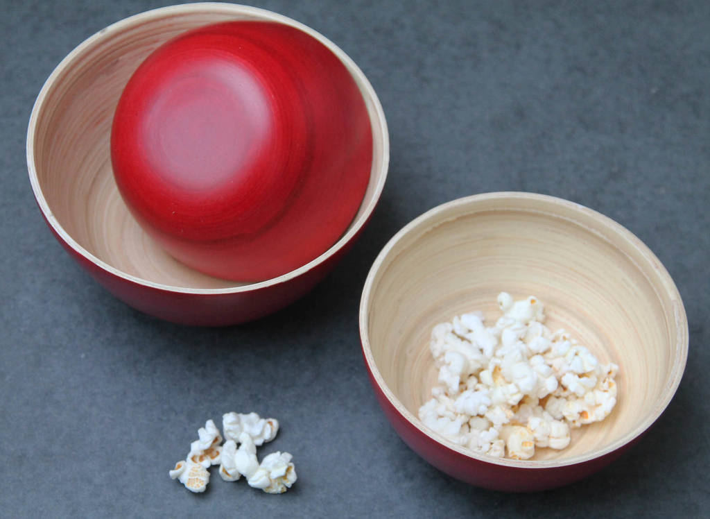 set of three bamboo snack bowls by lotus direct