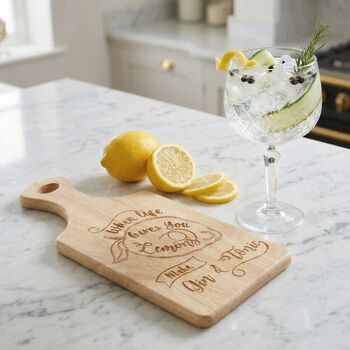 Wooden Paddle Chopping Board, Gin And Tonic Quote, 2 of 2