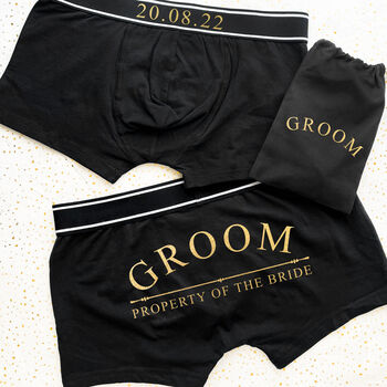 Personalised Date And Back Print Groom Wedding Boxers, 4 of 6