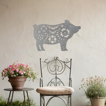 Floral Pig Metal Wall Art For Garden And Home Decor Gift, 10 of 10