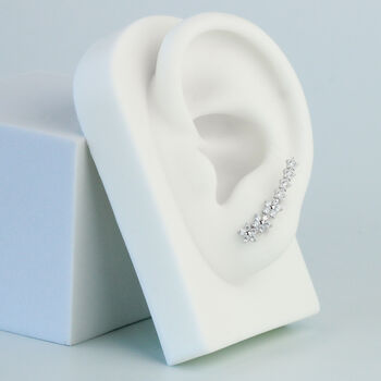 Sterling Silver Crystal Flower Ear Climber Stud Earrings, 4 of 6