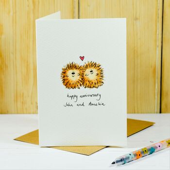 Personalised Hedgehogs In Love Handmade Card, 4 of 6