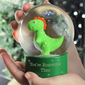 Personalised Dinosaur Glitter Snow Globe – Magical Christmas Keepsake, 6 of 9